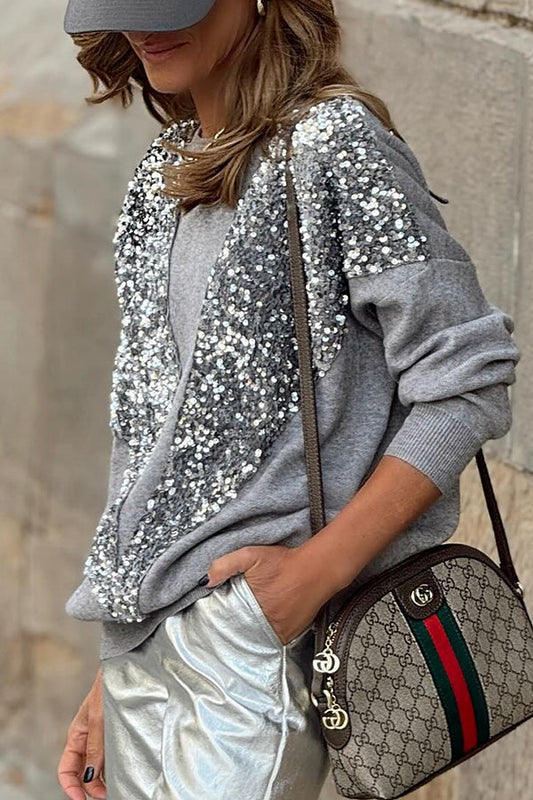 Sudadera tipo jersey con lentejuelas en forma de V