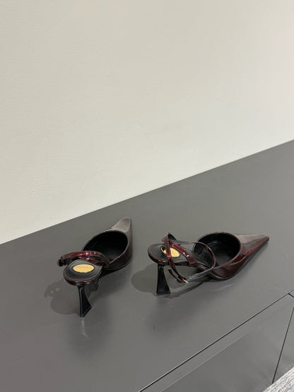 AIMÉE SLINGBACK PUMPS IN WINE RED GLOSSY LAMBSKIN