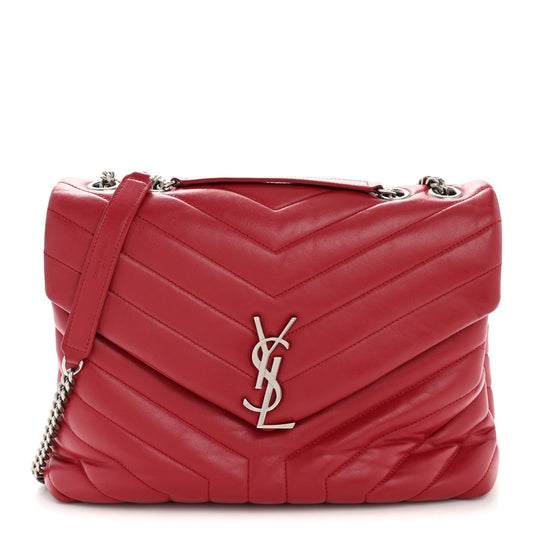 Calfskin Y Quilted Monogram Medium Loulou Chain Satchel Lipstick Red