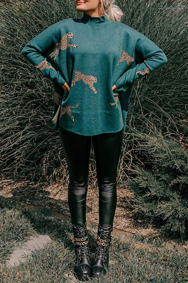 SUDADERA RELAJADA CON ABERTURA DE LEOPARDO, ACOGEDORA Y AMABLE