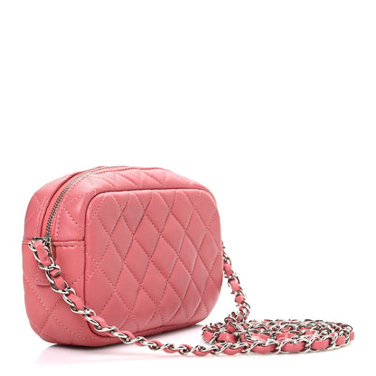 Lambskin Quilted Small Timeless Camera Case Pink
