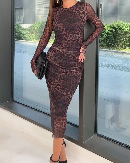 Printed Leopard Print Waist Dress
