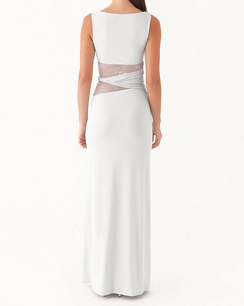 Hollow Lace Waist Long Dress