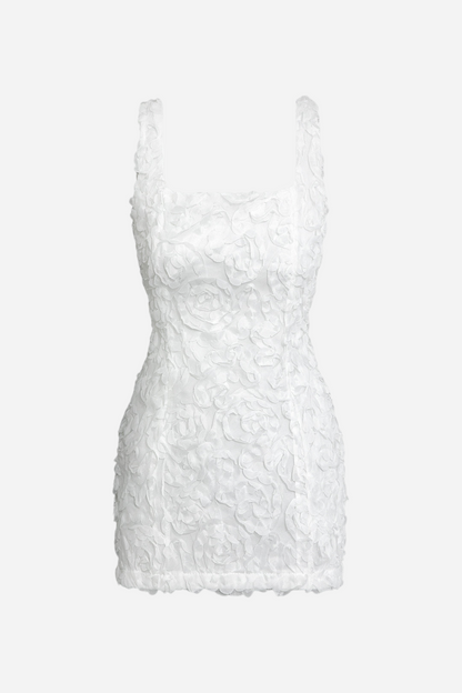 Vestido mini con encaje y apliques florales Doris