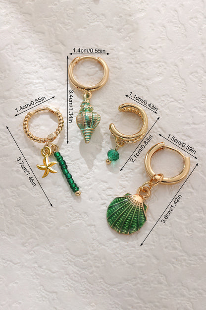 Conjunto de cuatro pendientes colgantes de estrella de mar y concha 