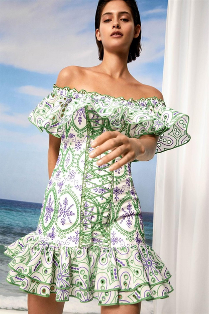 Ruffle Hem Lace Up Mini Dress
