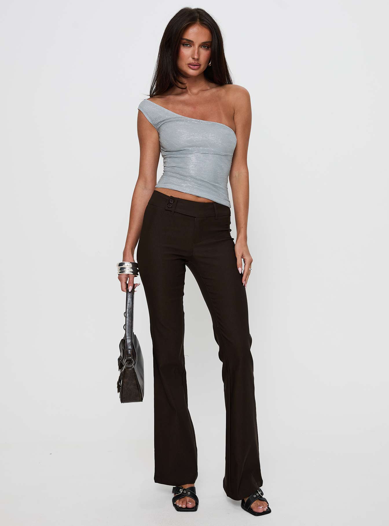 No Distractions One Shoulder Top Silver