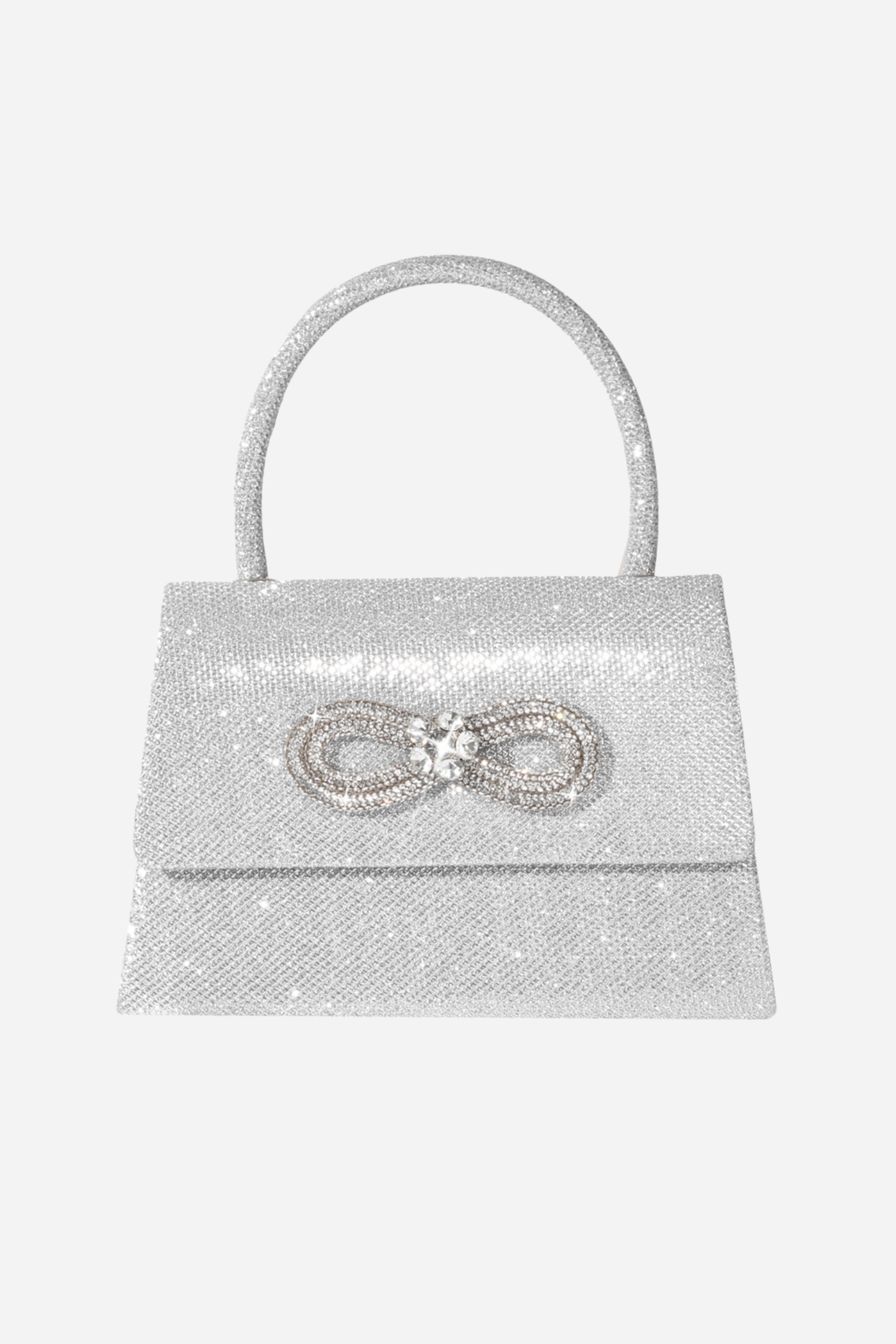 Bolso con asa de diamante y brillo metálico 