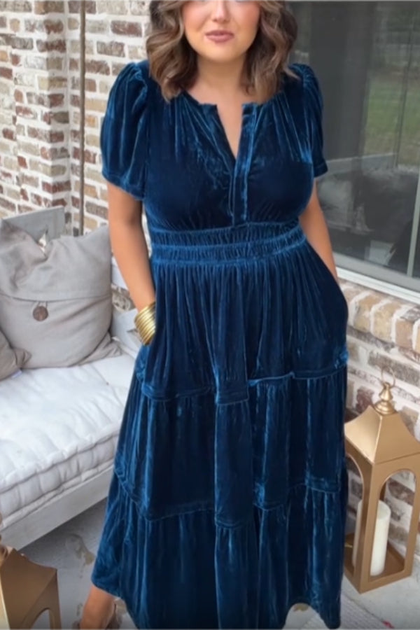 WOMEN__ VELVET TIERED MAXI DRESS