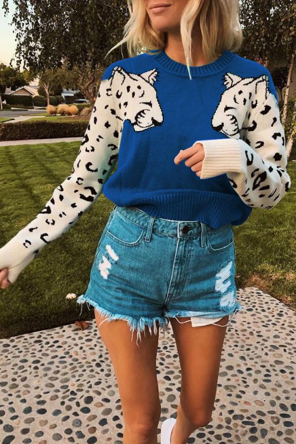 Suéteres de manga larga con cuello redondo y estampado animal (3 colores)