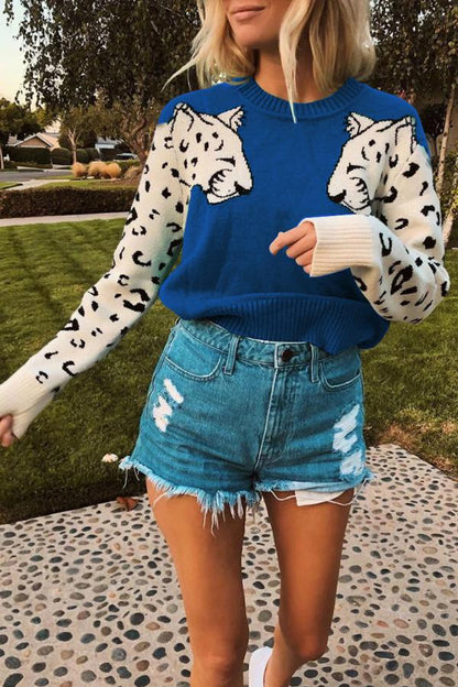 Suéteres de manga larga con cuello redondo y estampado animal (3 colores)