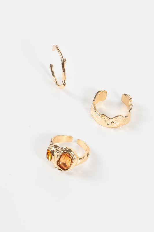 Juego de anillos de metal con diamantes falsos 