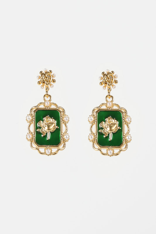 Faux Pearl Metal Floral Earrings