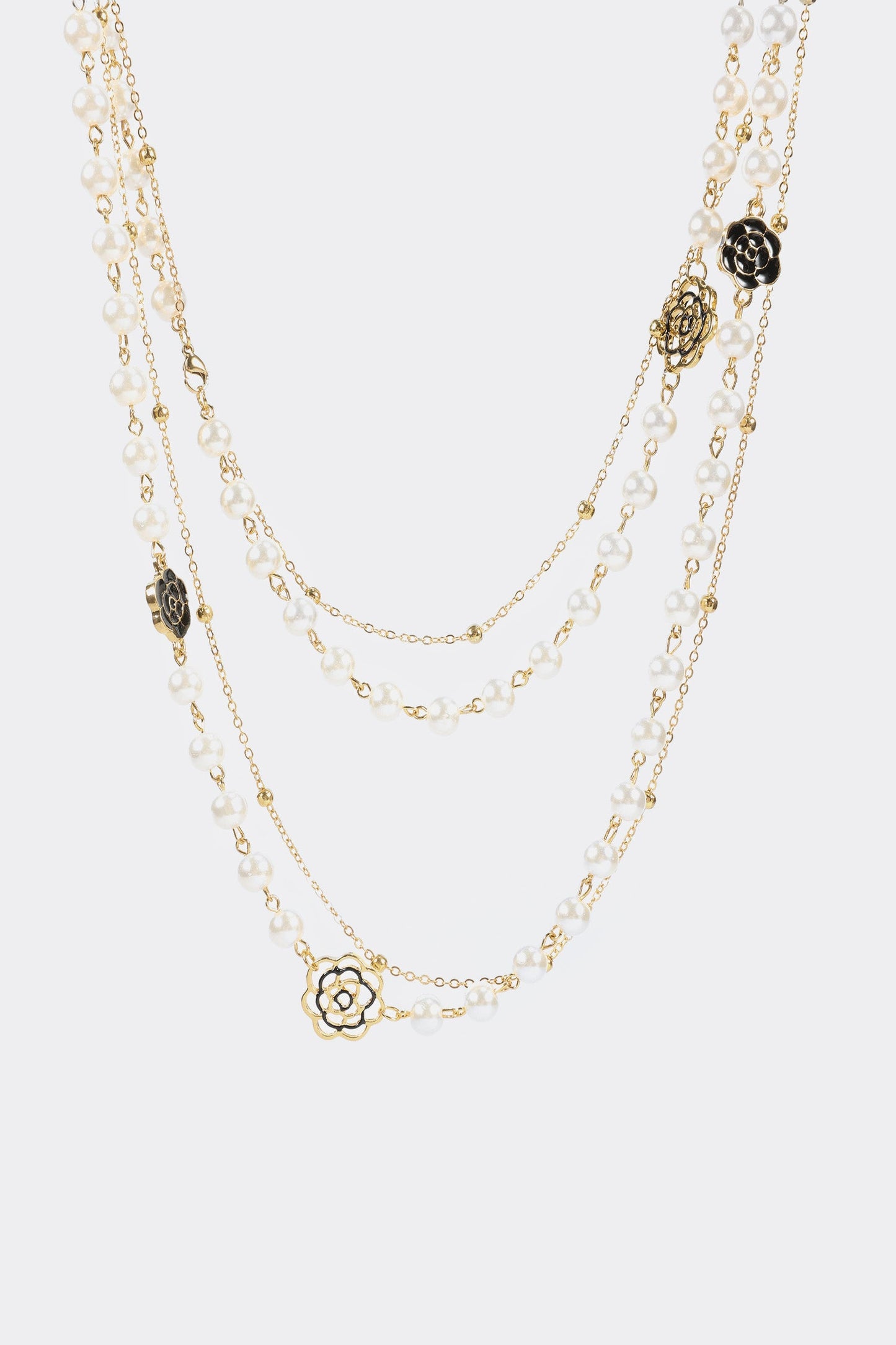 Collar largo floral de metal con perla sintética 