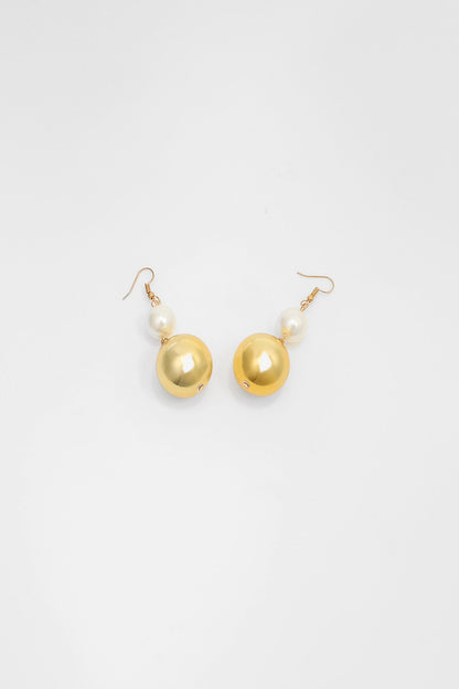 Faux Pearl Metal Ball Necklace & Earrings Set