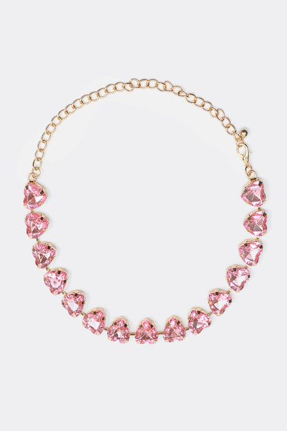 Stud Heart Shape Faux Pink Crystal Necklace