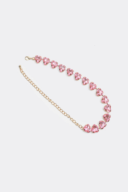 Stud Heart Shape Faux Pink Crystal Necklace