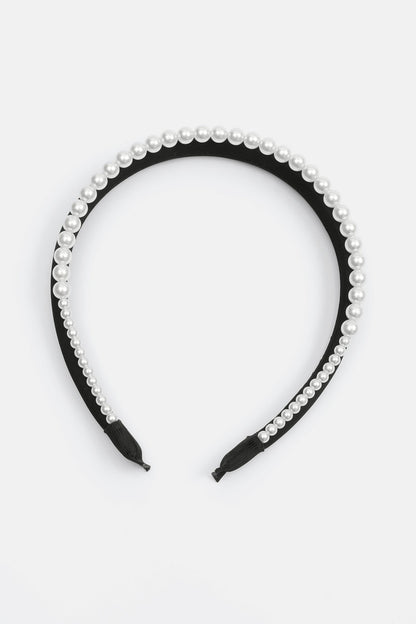 Diadema lisa de terciopelo con perlas sintéticas 