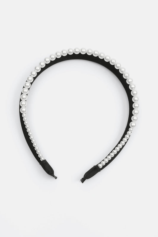 Diadema lisa de terciopelo con perlas sintéticas 