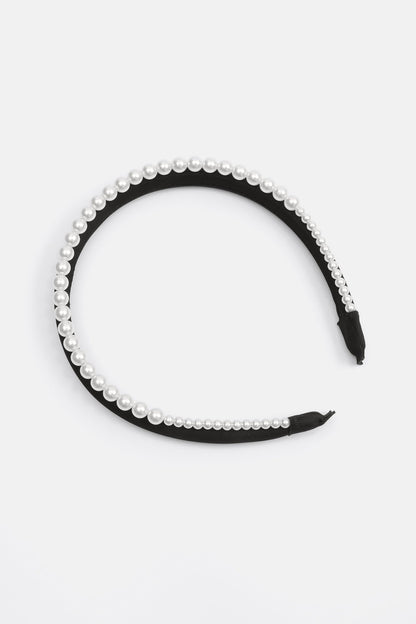 Diadema lisa de terciopelo con perlas sintéticas 