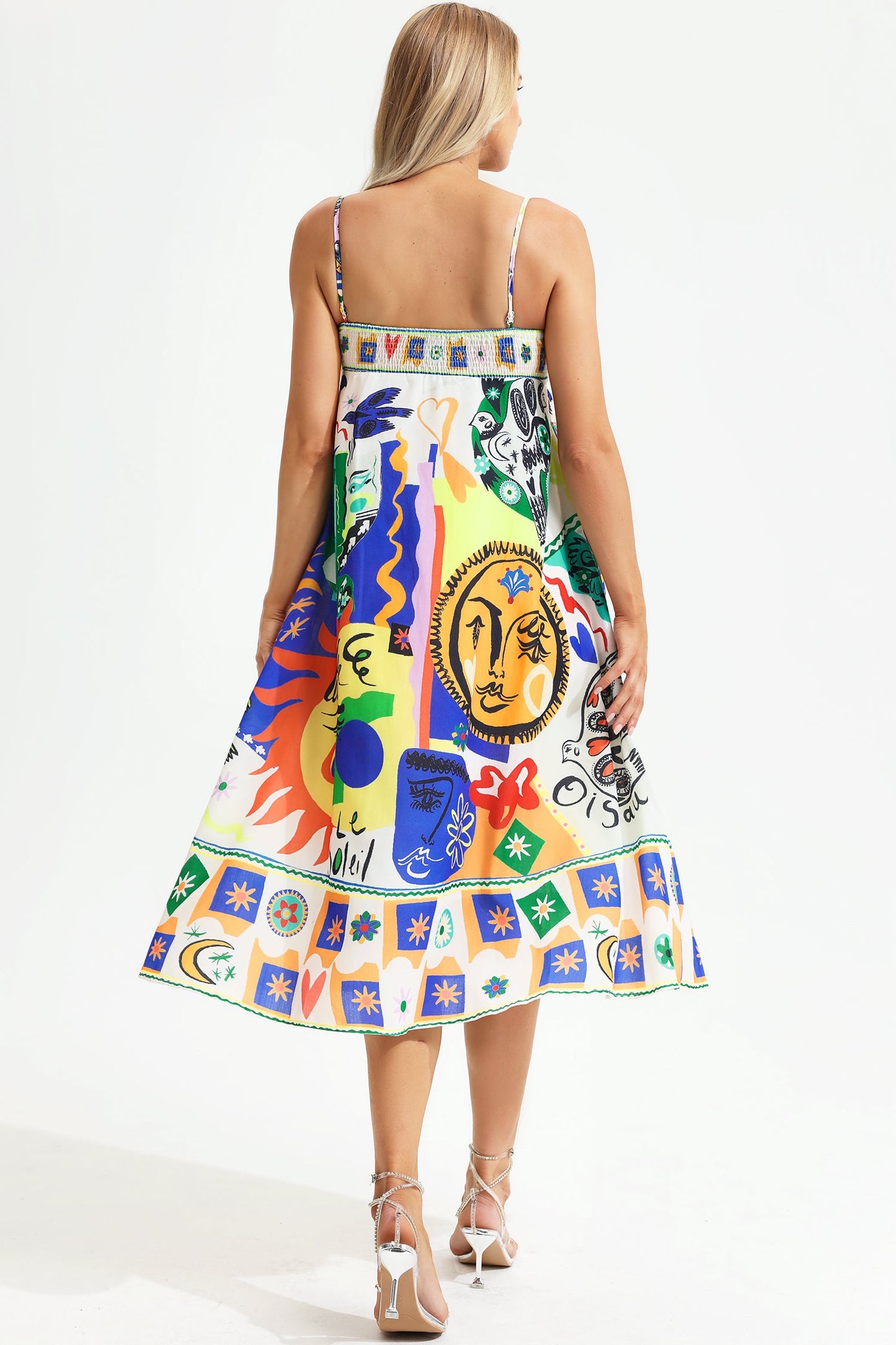 Vestido de sol midi sin mangas con estampado abstracto 