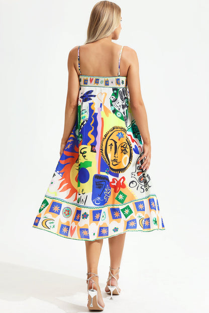 Vestido de sol midi sin mangas con estampado abstracto 