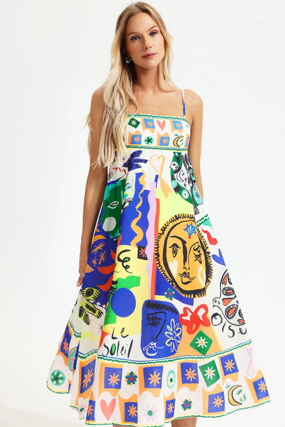Vestido de sol midi sin mangas con estampado abstracto 