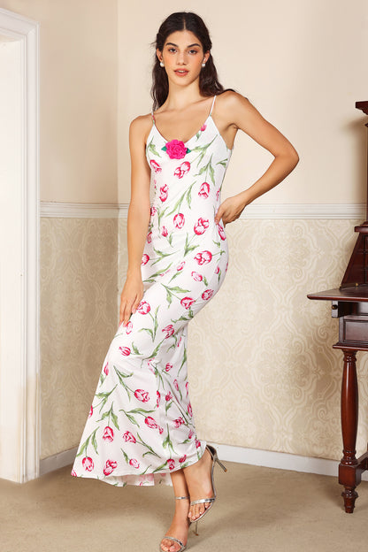 Vestido maxi ajustado sin mangas con estampado floral en 3D 