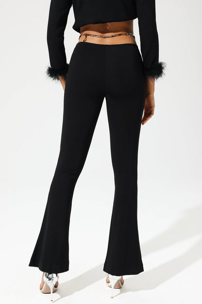 High Waist Exposed Waist Slim Bootstrap Casual Pants