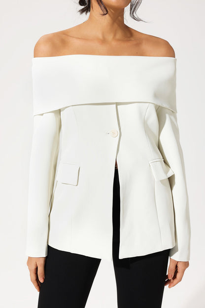 Off-Shoulder Blazer White