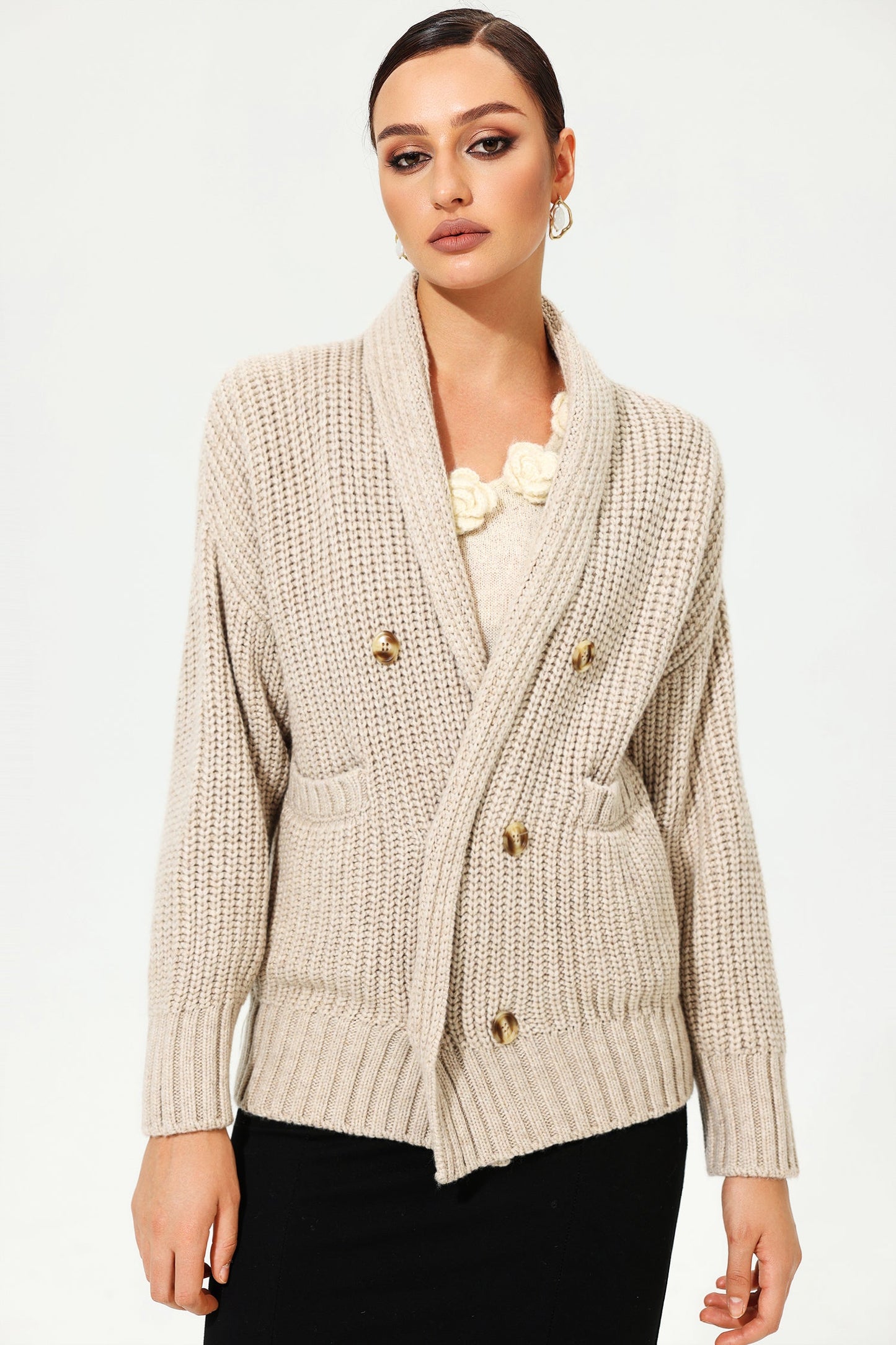 Long Sleeve Turtleneck Chunky Pins Sweater