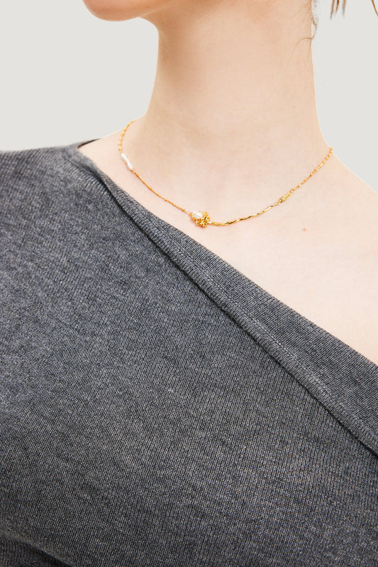Faux Pearl Rose Necklace