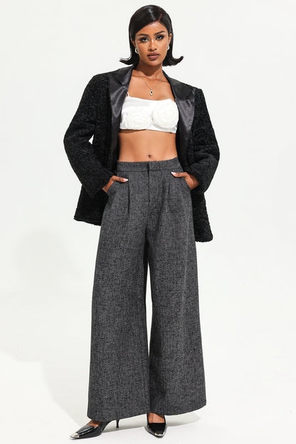 Blazer maxi negro de manga larga de terciopelo 
