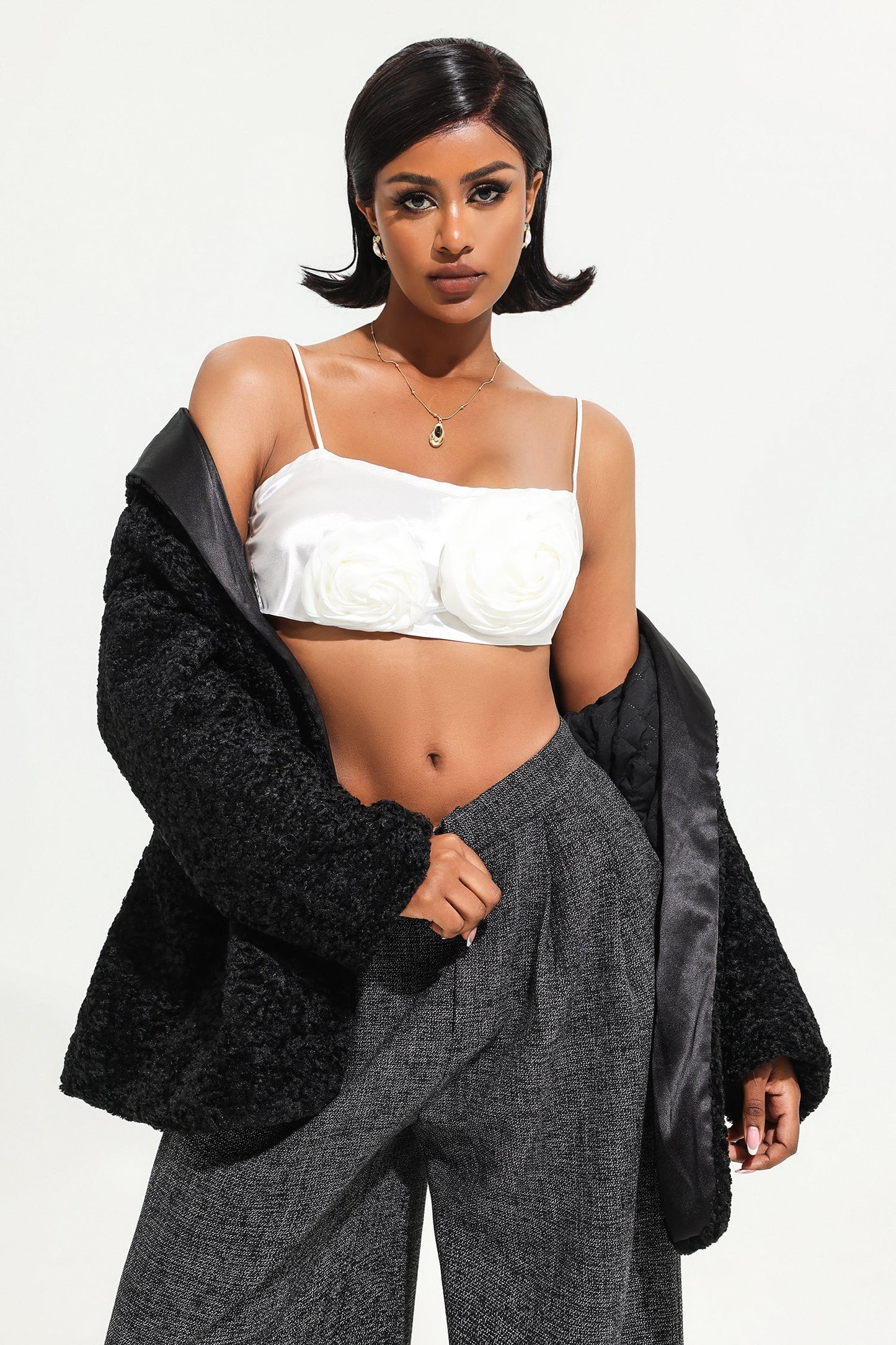 Blazer maxi negro de manga larga de terciopelo 
