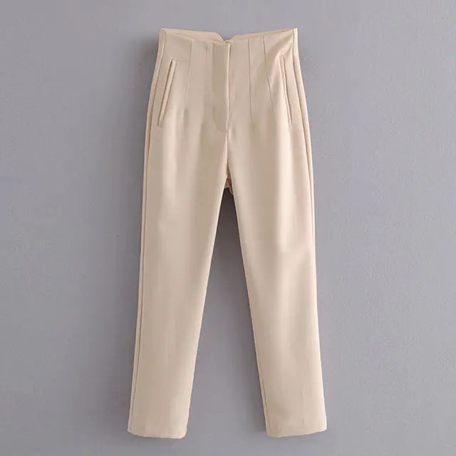 2025 Classic Women’s Pencil Pants Spring Basic Solid High Waist Straight Pant Female Casual Slim Ankle Length Trouser Pantalones