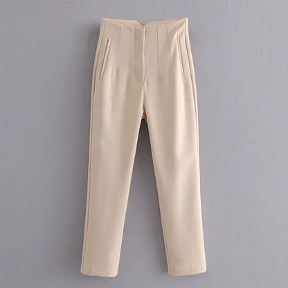 2025 Classic Women’s Pencil Pants Spring Basic Solid High Waist Straight Pant Female Casual Slim Ankle Length Trouser Pantalones