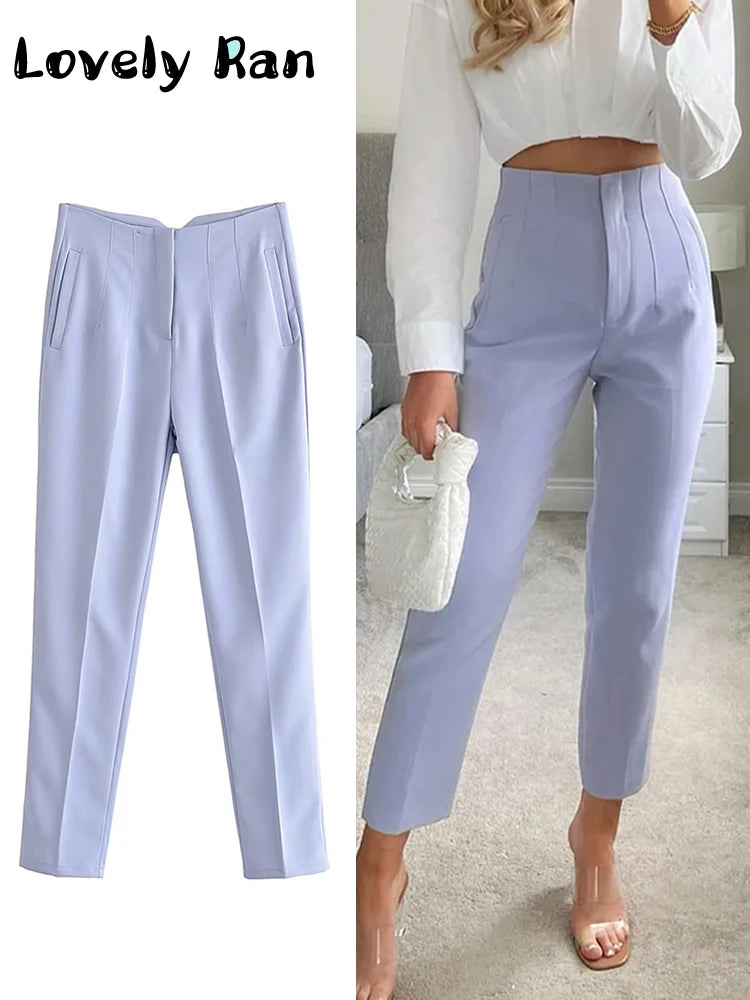 2025 Classic Women’s Pencil Pants Spring Basic Solid High Waist Straight Pant Female Casual Slim Ankle Length Trouser Pantalones