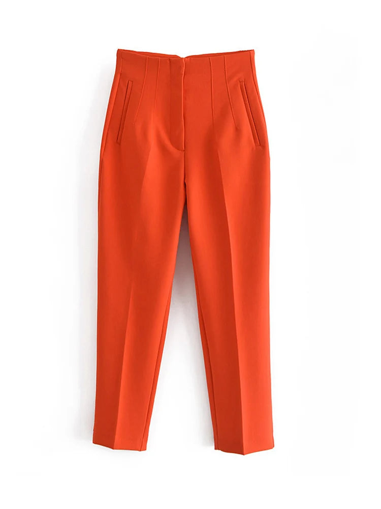2025 Classic Women’s Pencil Pants Spring Basic Solid High Waist Straight Pant Female Casual Slim Ankle Length Trouser Pantalones