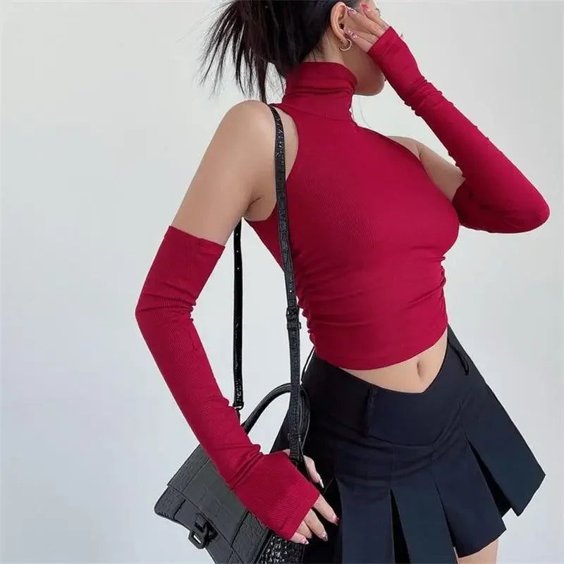 2025 New Spicy Girls Y2k Tops Oversleeve Sexy Turtleneck Tank Top for Women’s Slim Fit Short tshirt Skinny Streetwear Crop Top