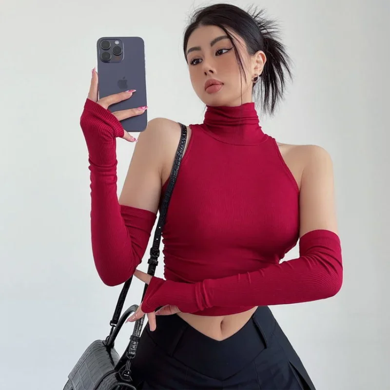 2025 New Spicy Girls Y2k Tops Oversleeve Sexy Turtleneck Tank Top for Women’s Slim Fit Short tshirt Skinny Streetwear Crop Top