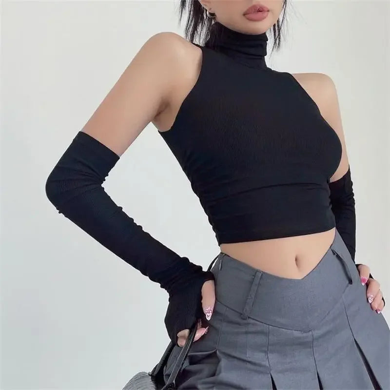 2025 New Spicy Girls Y2k Tops Oversleeve Sexy Turtleneck Tank Top for Women’s Slim Fit Short tshirt Skinny Streetwear Crop Top