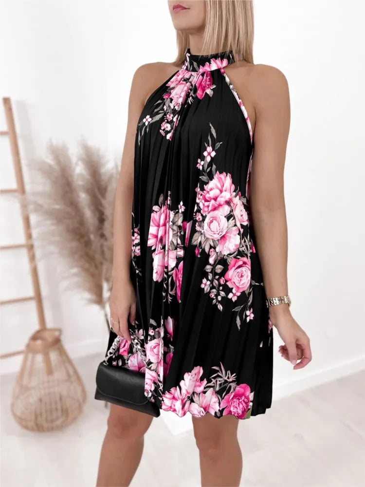 2025 Print Sleeveless Pleated Casual Sexy Off Shoulder Mini Dress Elegant Boho Beach Vestidosn Ms Chuh Summer Dresses For Women