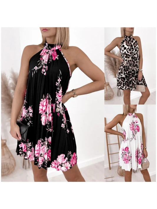 2025 Print Sleeveless Pleated Casual Sexy Off Shoulder Mini Dress Elegant Boho Beach Vestidosn Ms Chuh Summer Dresses For Women