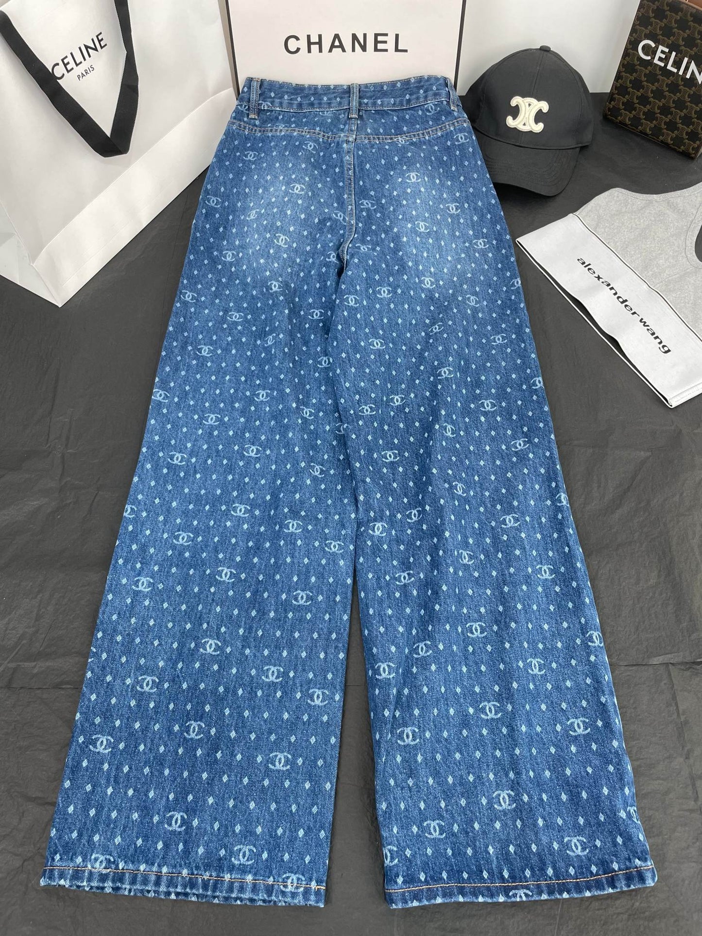 CC Polka Dot Double C Wide-Leg Straight-Leg Jeans 344167