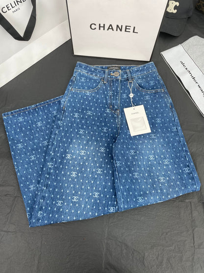 CC Polka Dot Double C Wide-Leg Straight-Leg Jeans 344167