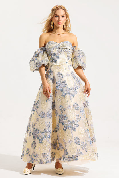 Vestido midi de jacquard con hombros descubiertos