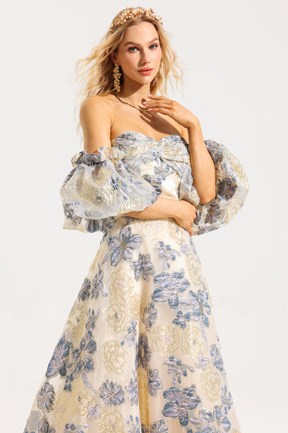 Vestido midi de jacquard con hombros descubiertos