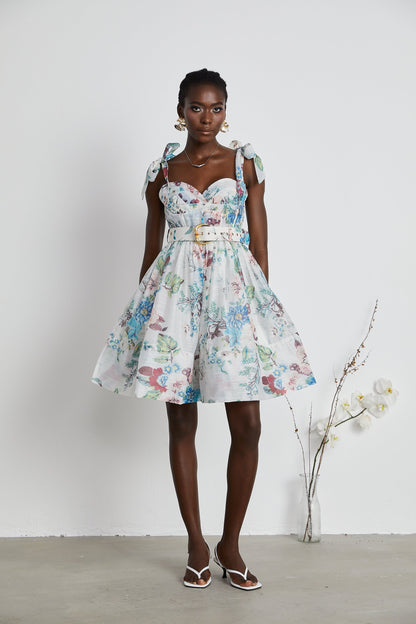 Vestido mini con cinturón y estampado floral Ophelia 