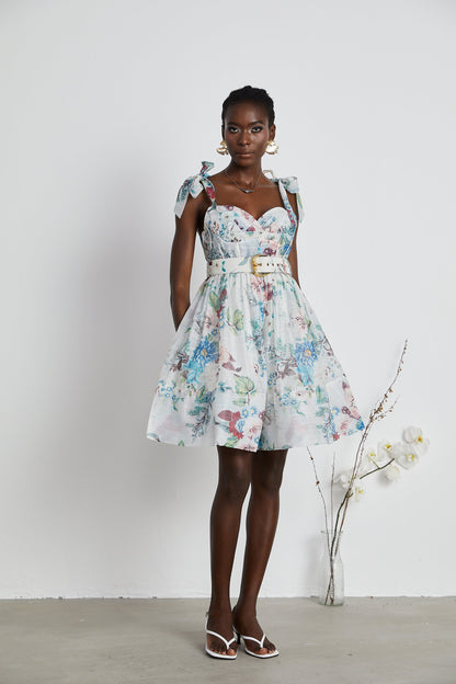Vestido mini con cinturón y estampado floral Ophelia 