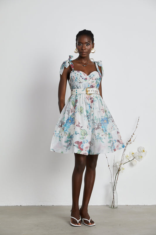 Vestido mini con cinturón y estampado floral Ophelia 